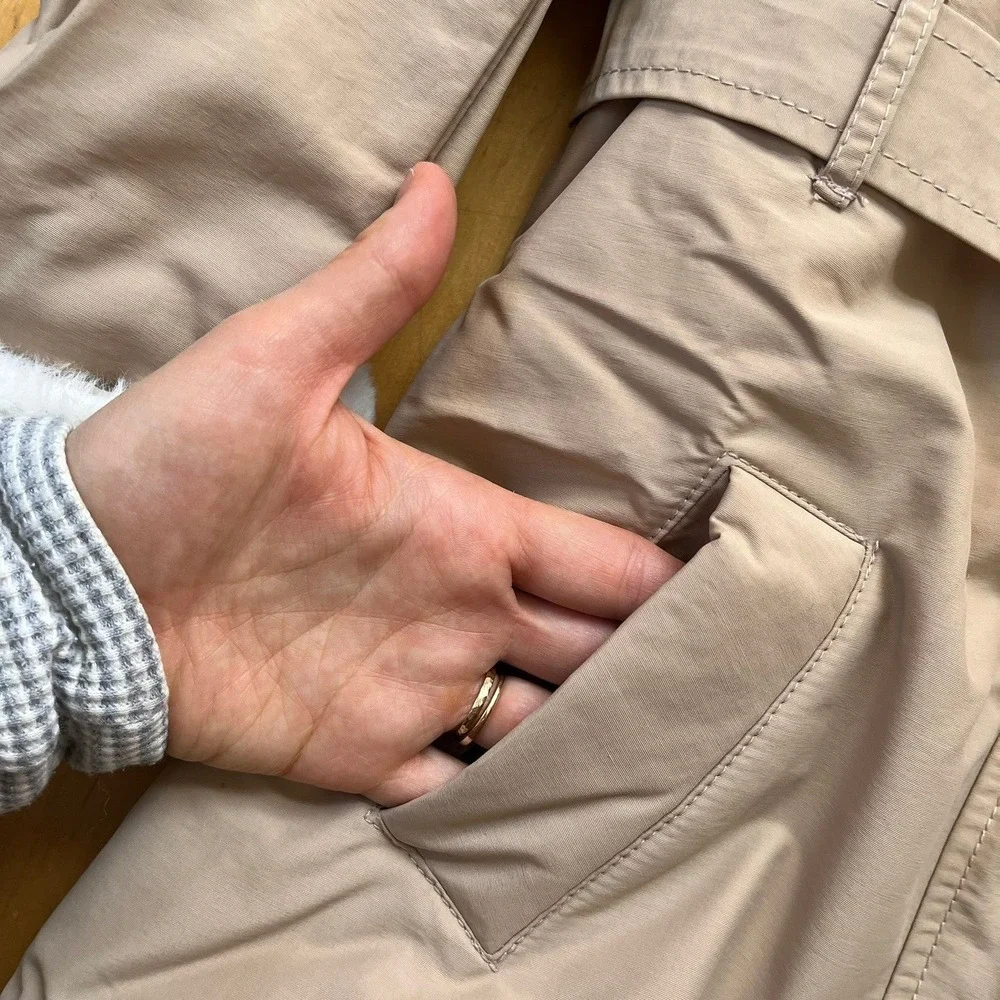 Mango Kids Girls Tan Faux Fur Trim Hooded Belted Parka Jacket Size‎ 6 NWT - Picture 5 of 6